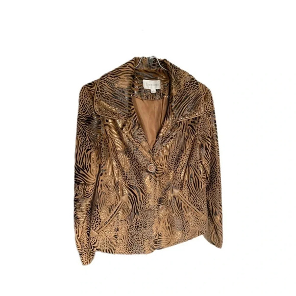 Erin London Shiny Animal Print Faux Suede Jacket Women’s Small - Picture 1 of 15